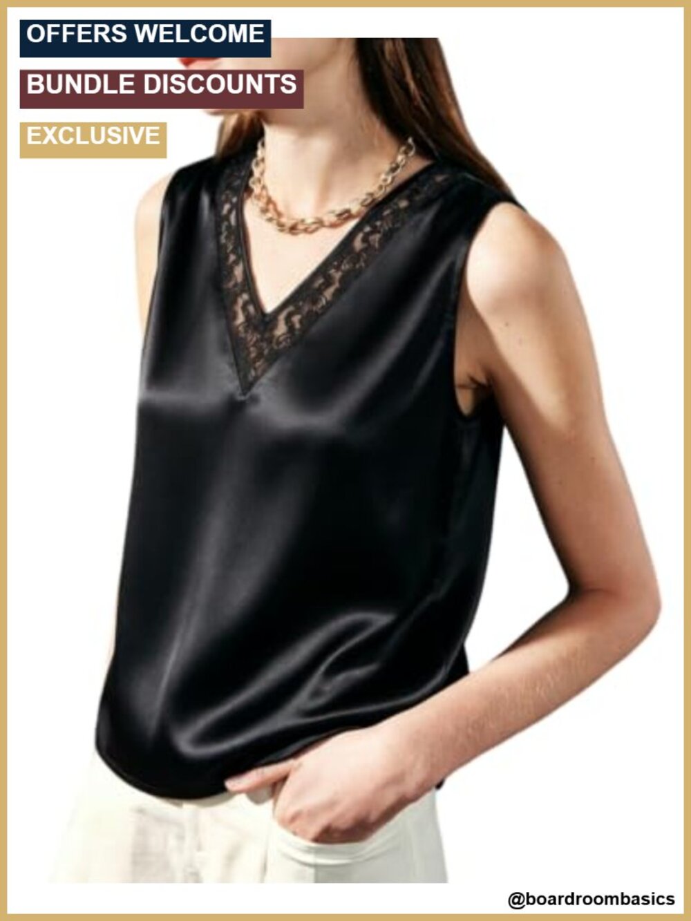 100% Mulberry Silk Tank Top V-Neck Sheer Lace Cutout Loose Fit
